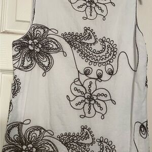White Sleeveless Top with Black Floral Embroidery